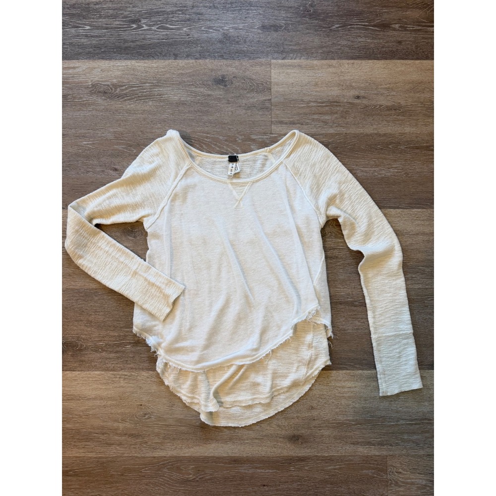 We The Free Free People Ivory Slub Knit Layered Raw Hem Long Sleeve Top Small